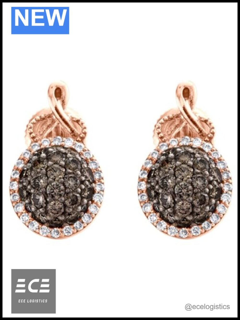 1.00Ct Round Cut Brown & White Diamond Drop Dangle Earrings 14k Rose Gold